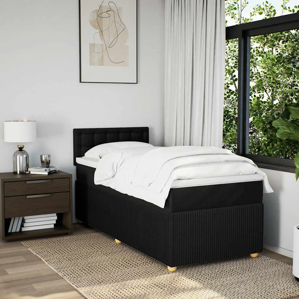 Lit à sommier tapissier avec matelas tissu noir 80x200 cm