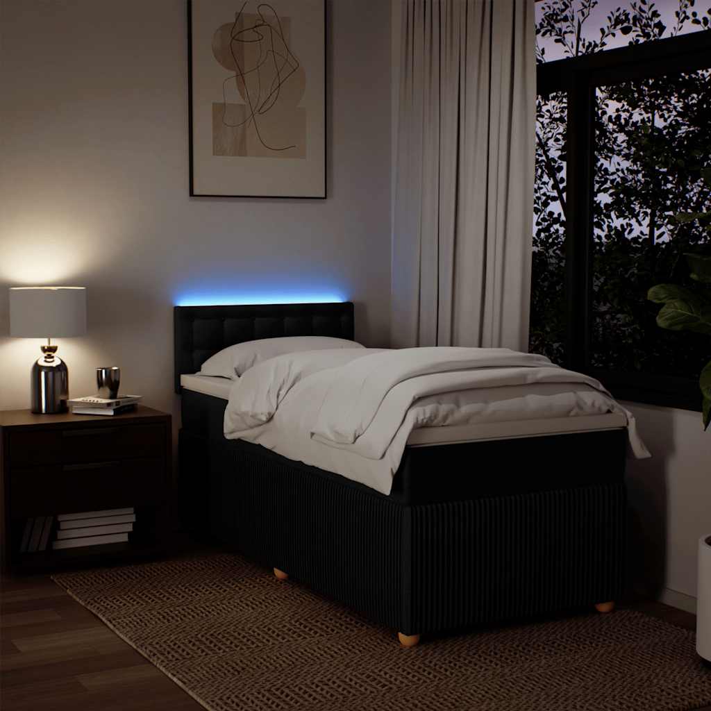 Lit à sommier tapissier avec matelas tissu noir 80x200 cm