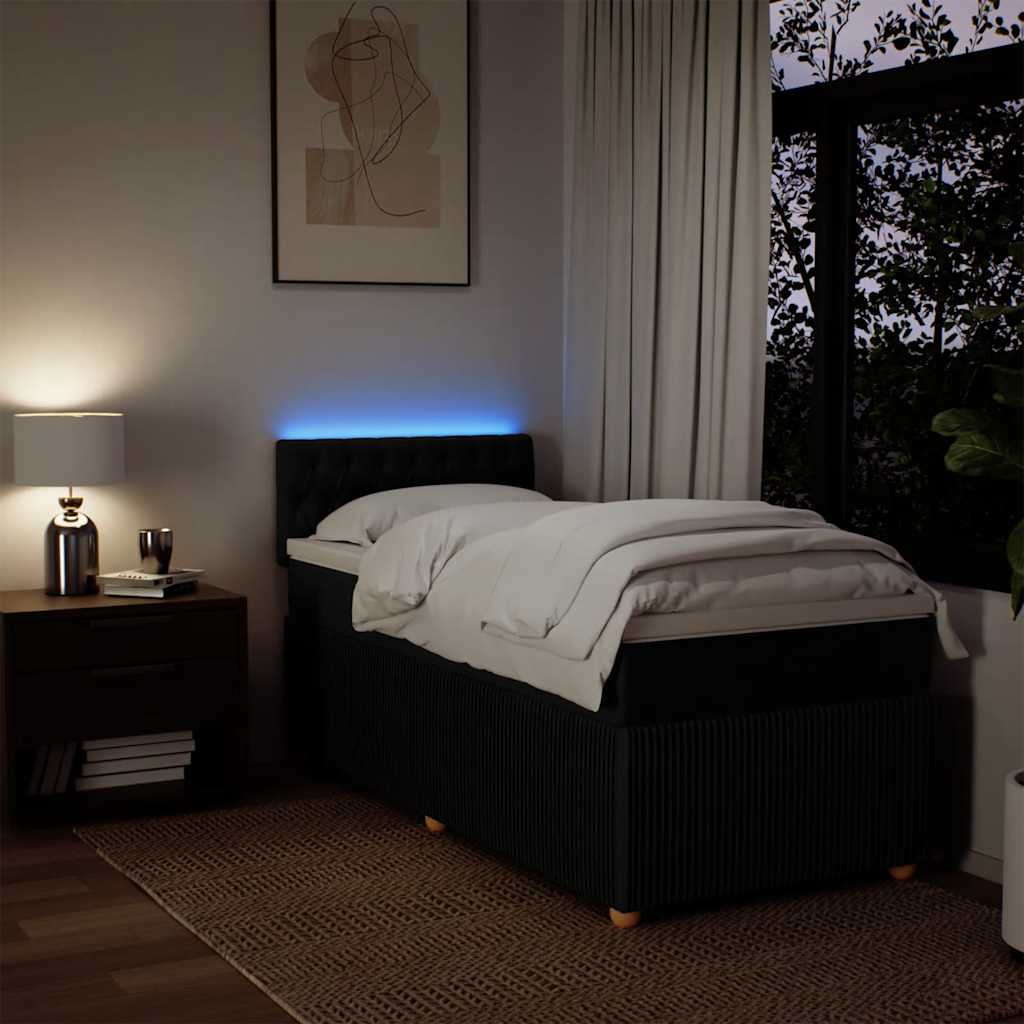 Lit sommier tapissier avec matelas tissu noir 90x190 cm