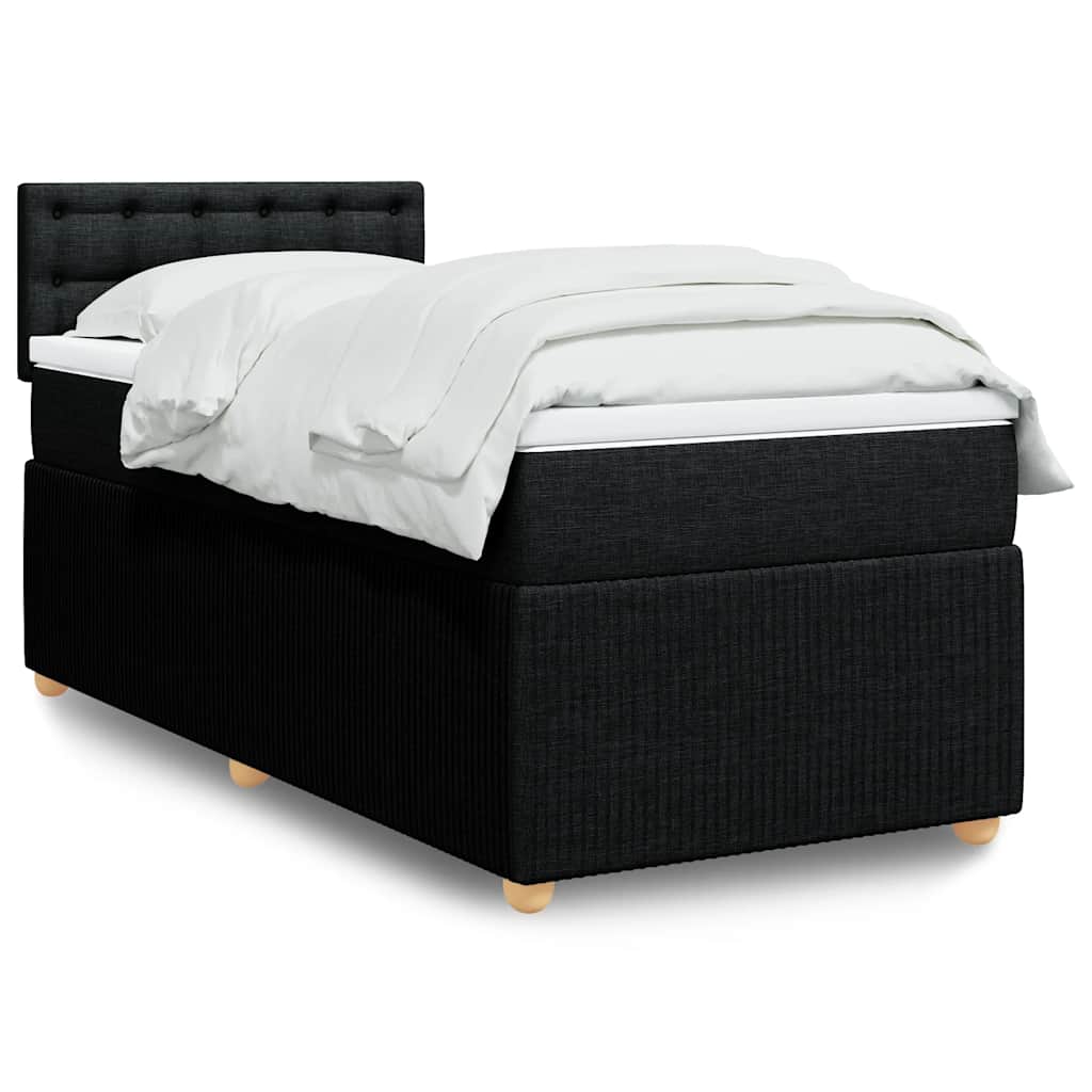 Lit sommier tapissier avec matelas tissu noir 90x190 cm