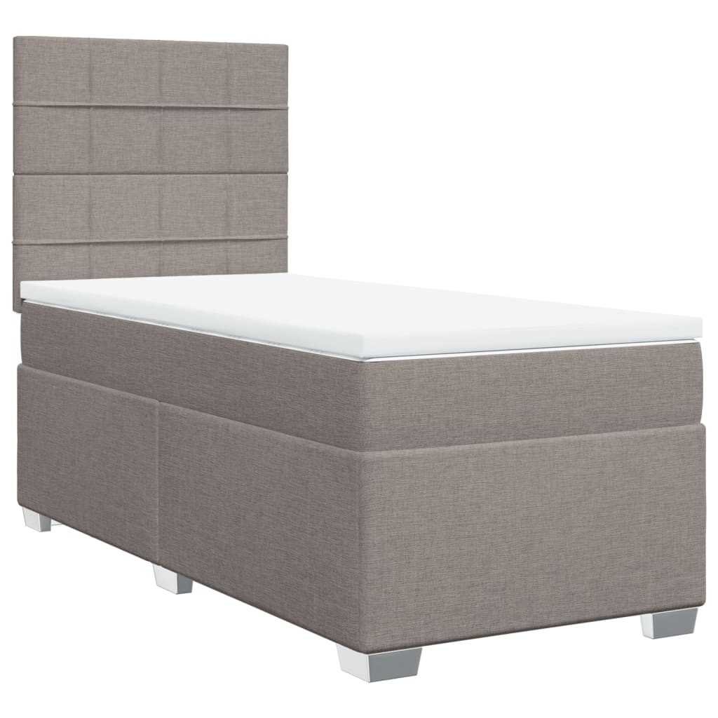 Lit sommier tapissier avec matelas tissu taupe 90x190 cm