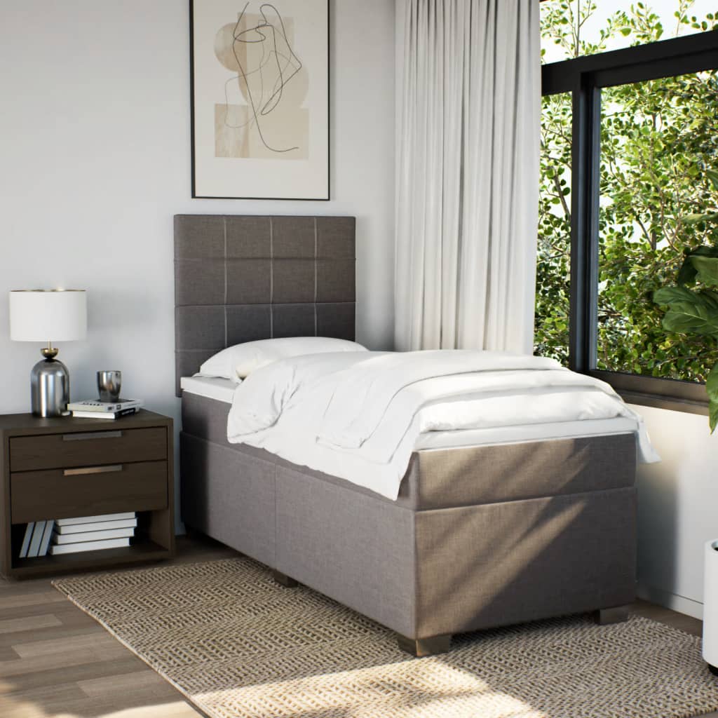 Lit sommier tapissier avec matelas tissu taupe 90x190 cm