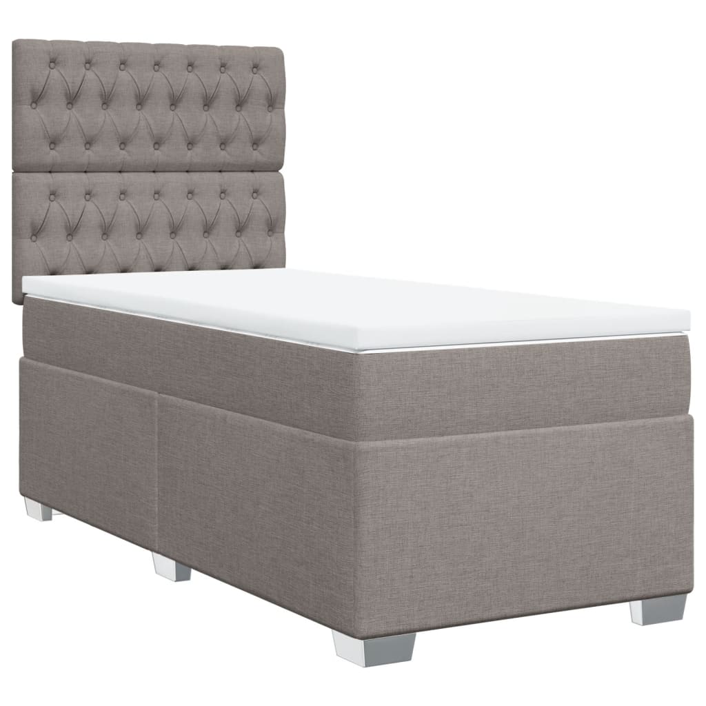 Lit sommier tapissier avec matelas tissu taupe 90x190 cm