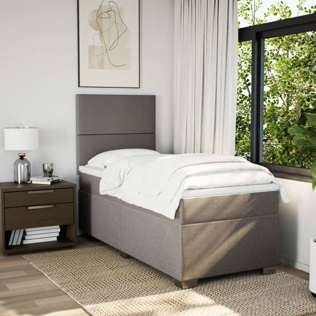 Lit sommier tapissier avec matelas tissu taupe 90x200 cm