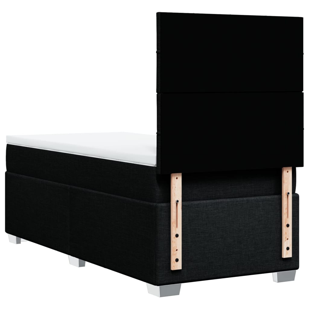 Lit à sommier tapissier avec matelas tissu noir 90x200 cm