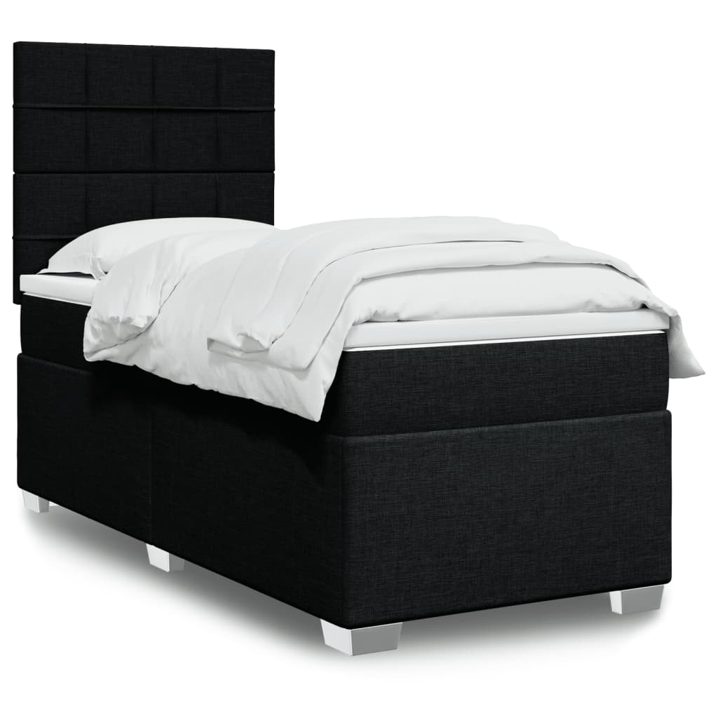Lit à sommier tapissier avec matelas tissu noir 90x200 cm
