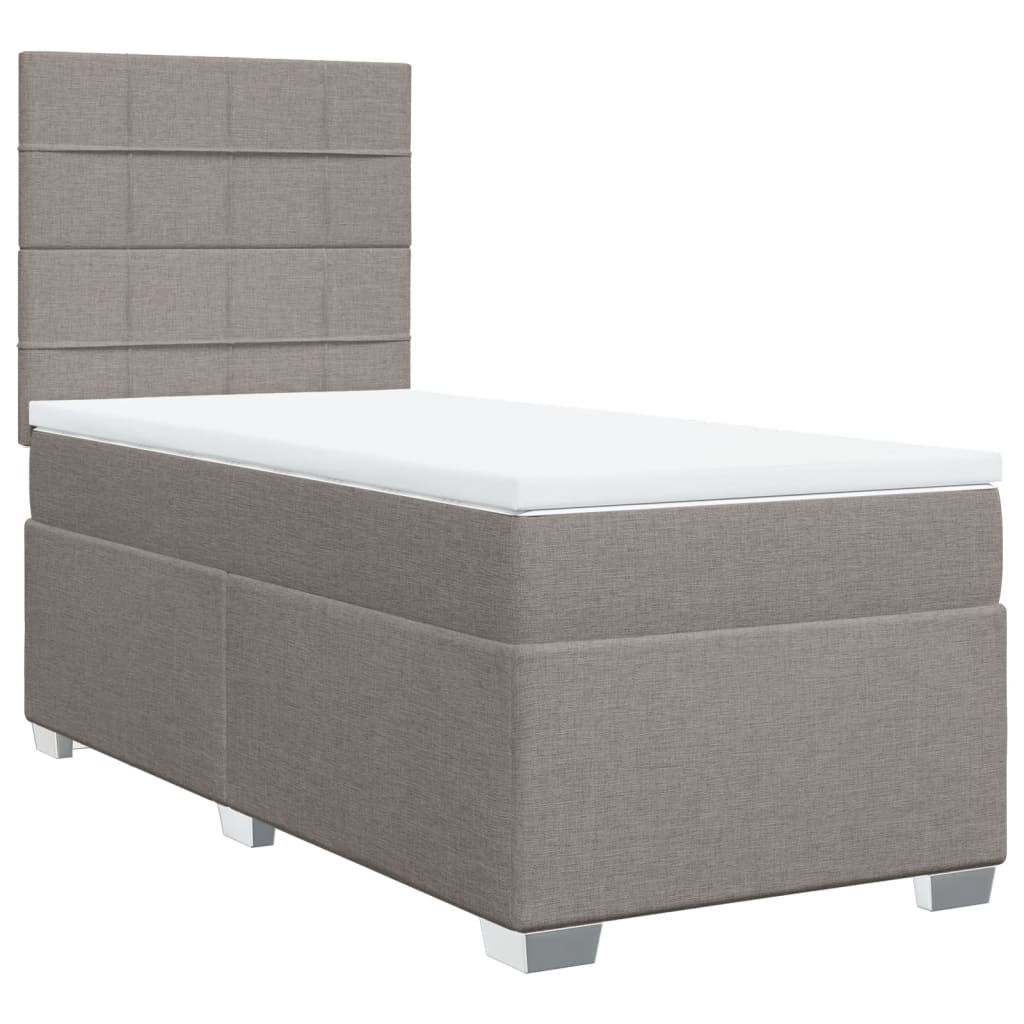 Lit sommier tapissier avec matelas tissu taupe 90x200 cm