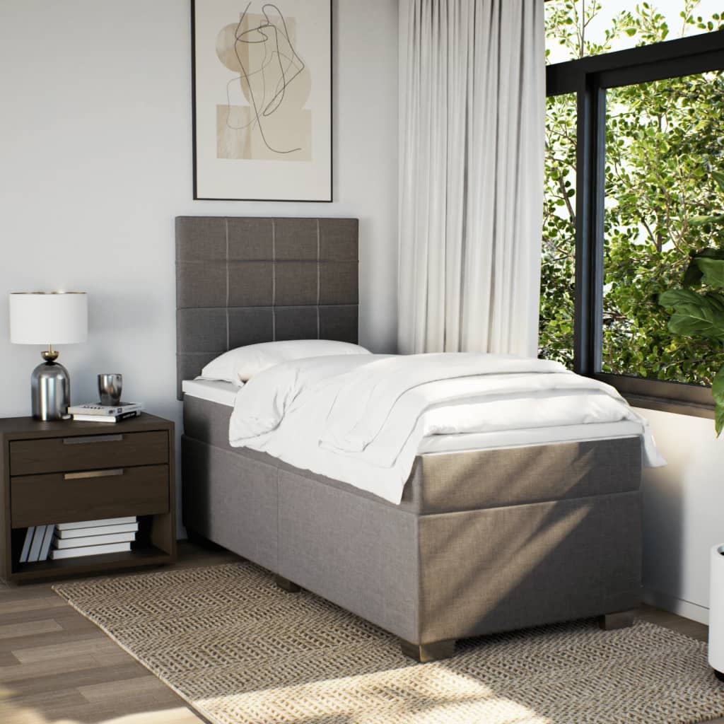 Lit sommier tapissier avec matelas tissu taupe 90x200 cm