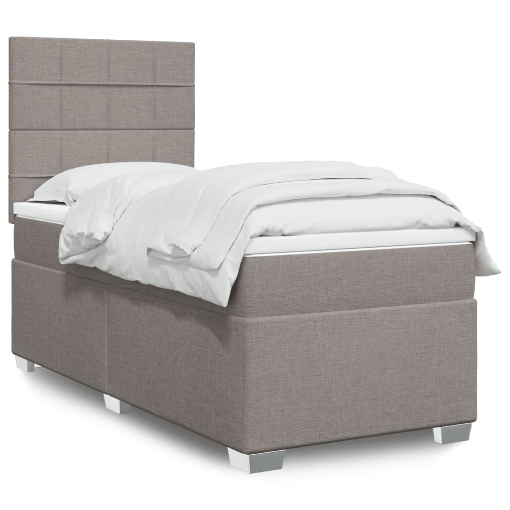 Lit sommier tapissier avec matelas tissu taupe 90x200 cm