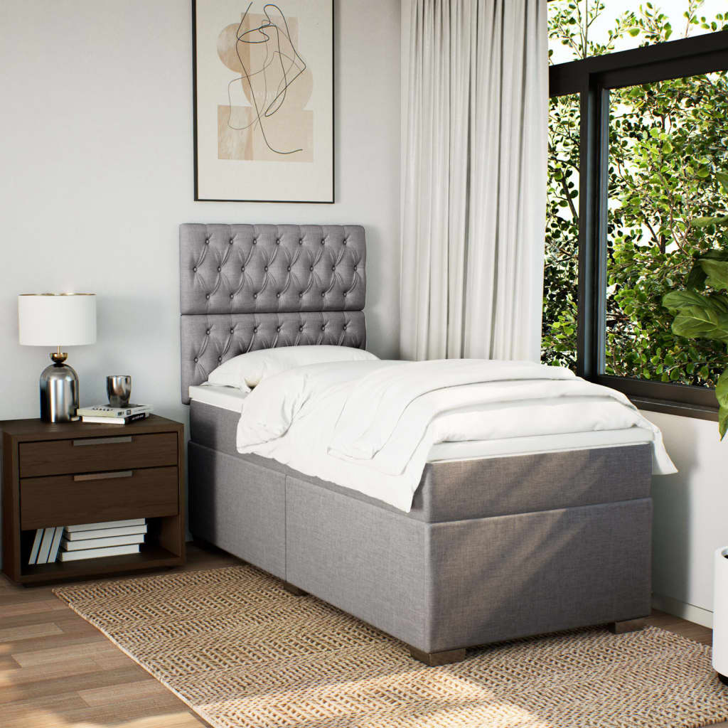 Lit sommier tapissier avec matelas tissu taupe 90x200 cm