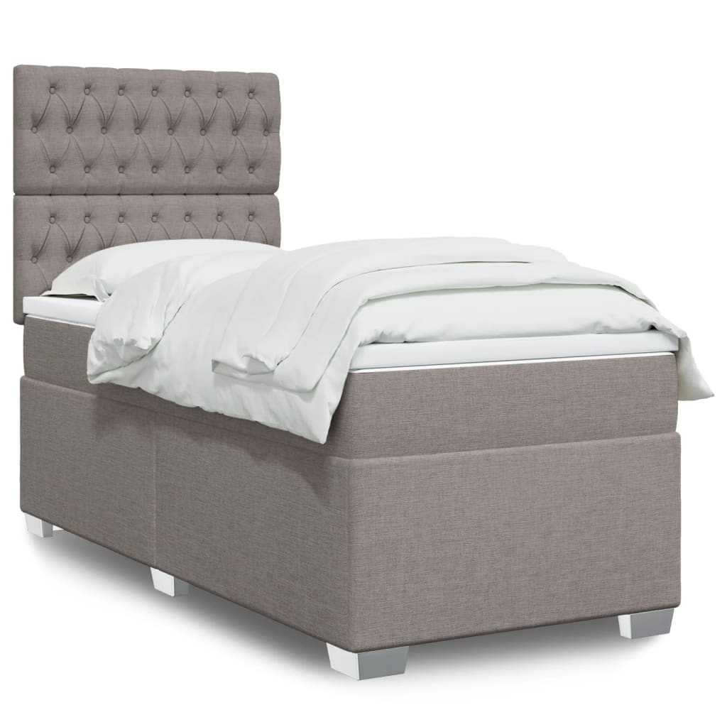 Lit sommier tapissier avec matelas tissu taupe 90x200 cm