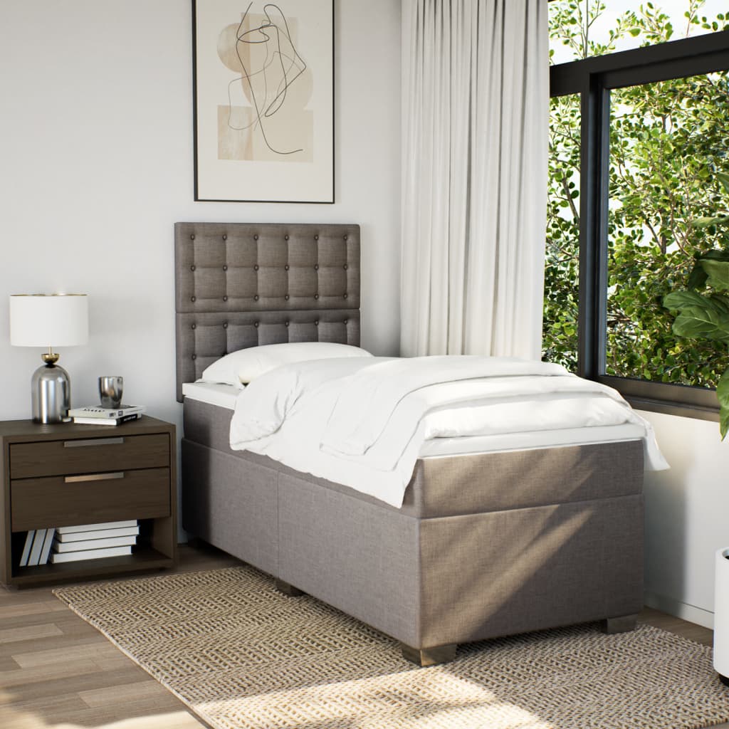 Lit sommier tapissier avec matelas tissu taupe 90x200 cm
