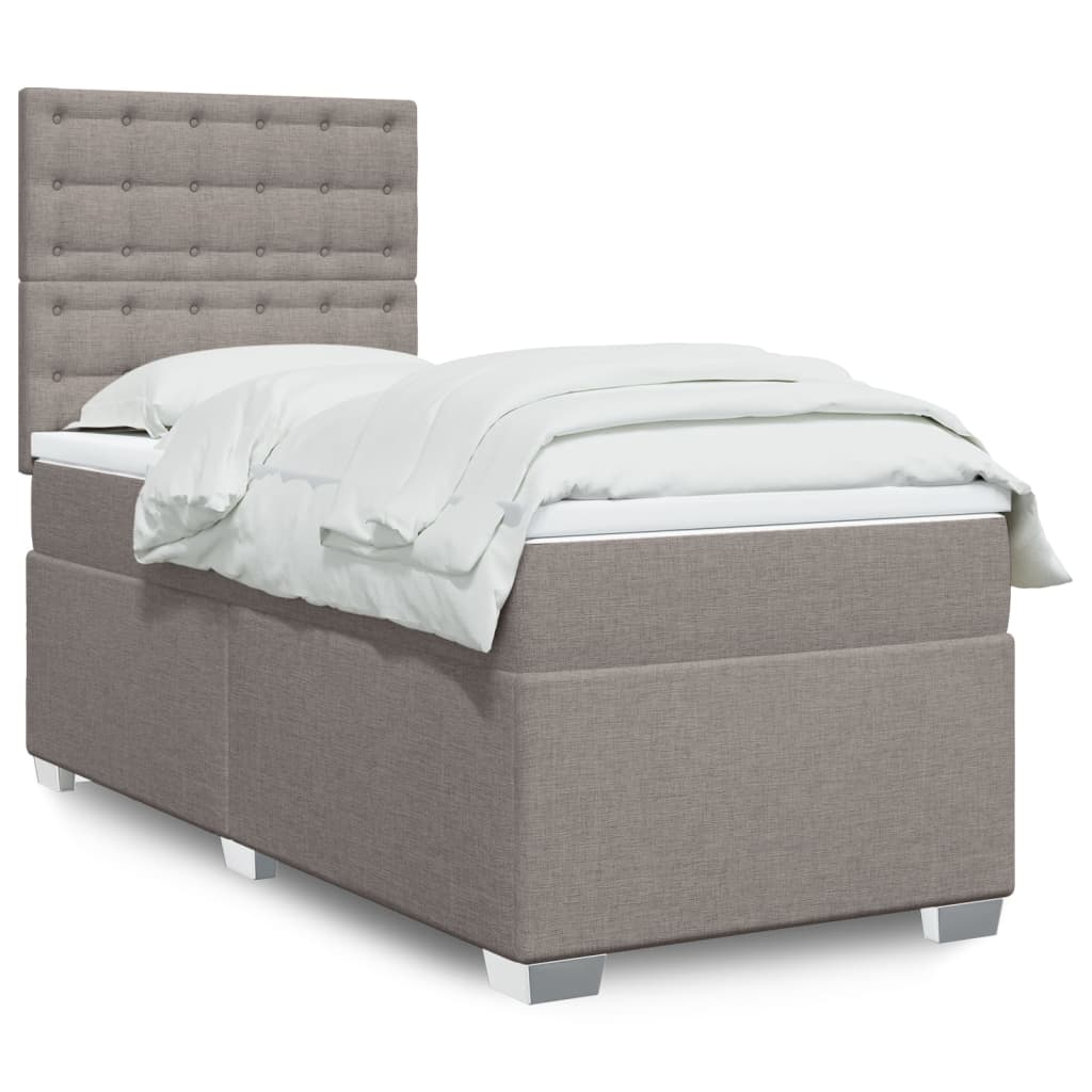 Lit sommier tapissier avec matelas tissu taupe 90x200 cm