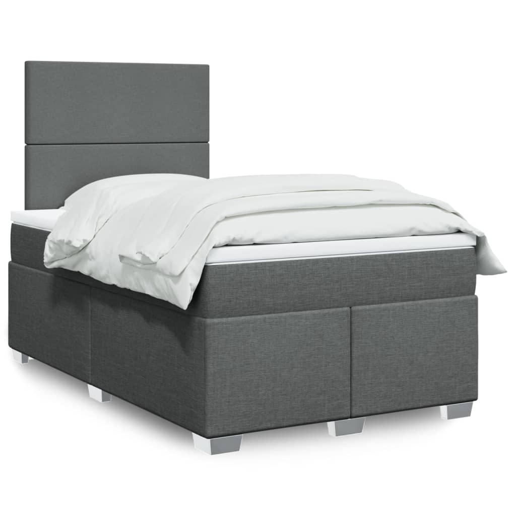 Box spring bed with mattress dark grey 120x200 cm fabric