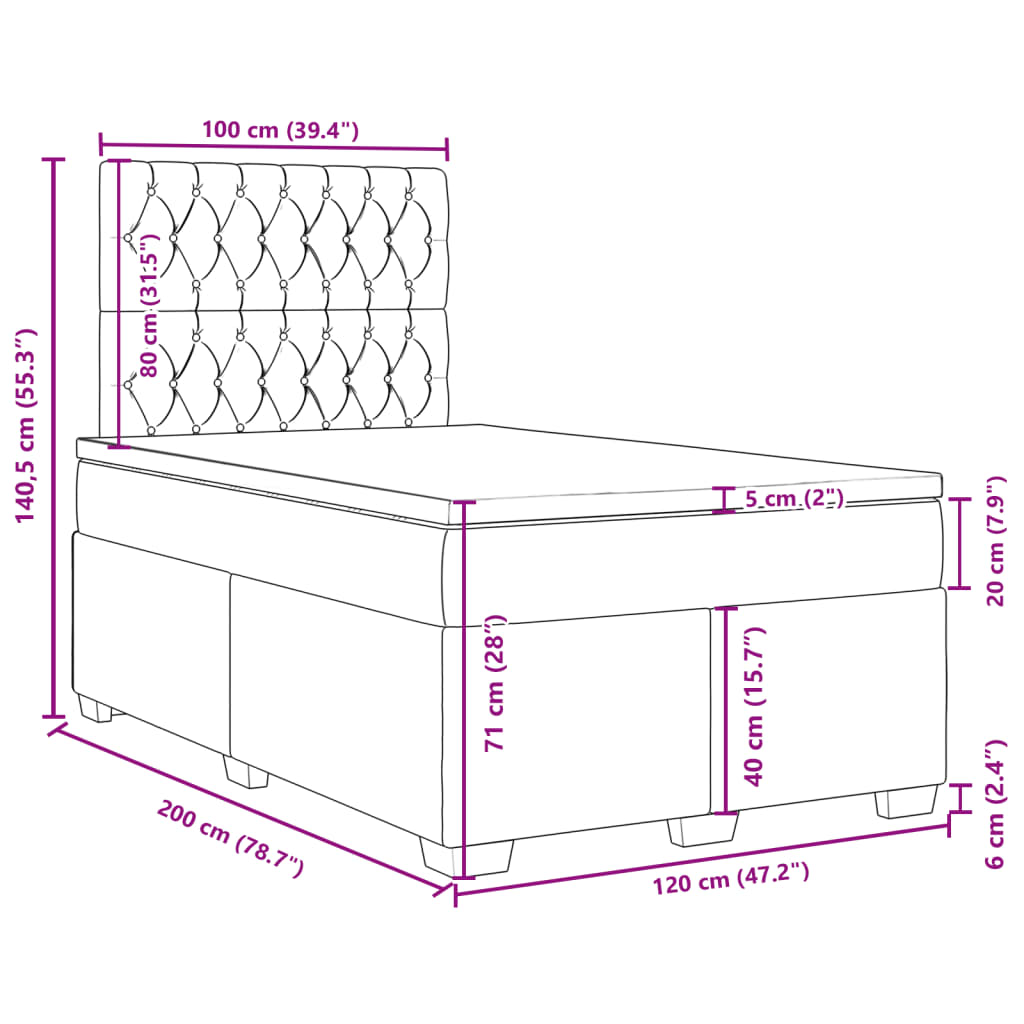 Boxspringbett mit Matratze Schwarz 120x200 cm Stoff