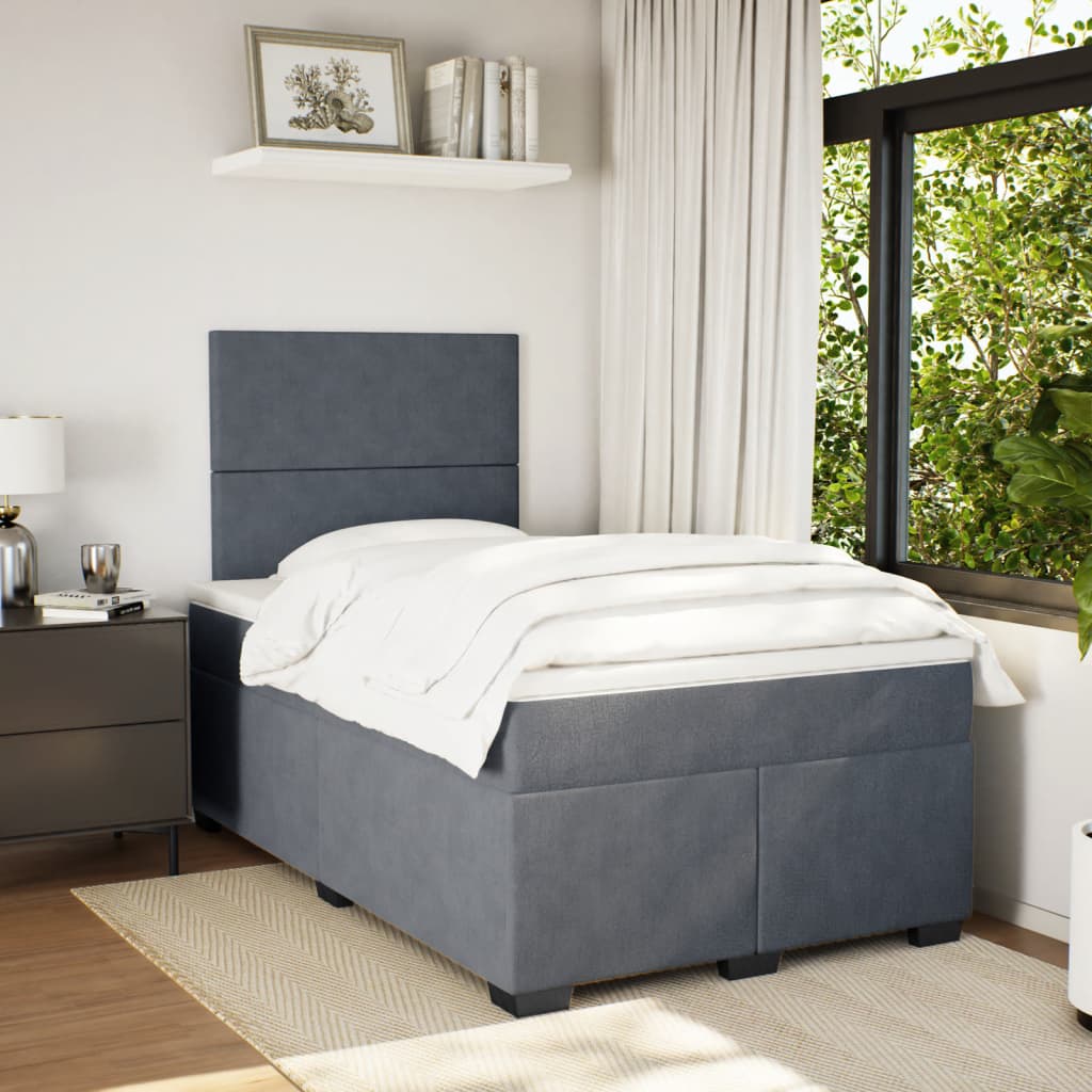 Lit à sommier tapissier avec matelas gris foncé 120x190 cm velours