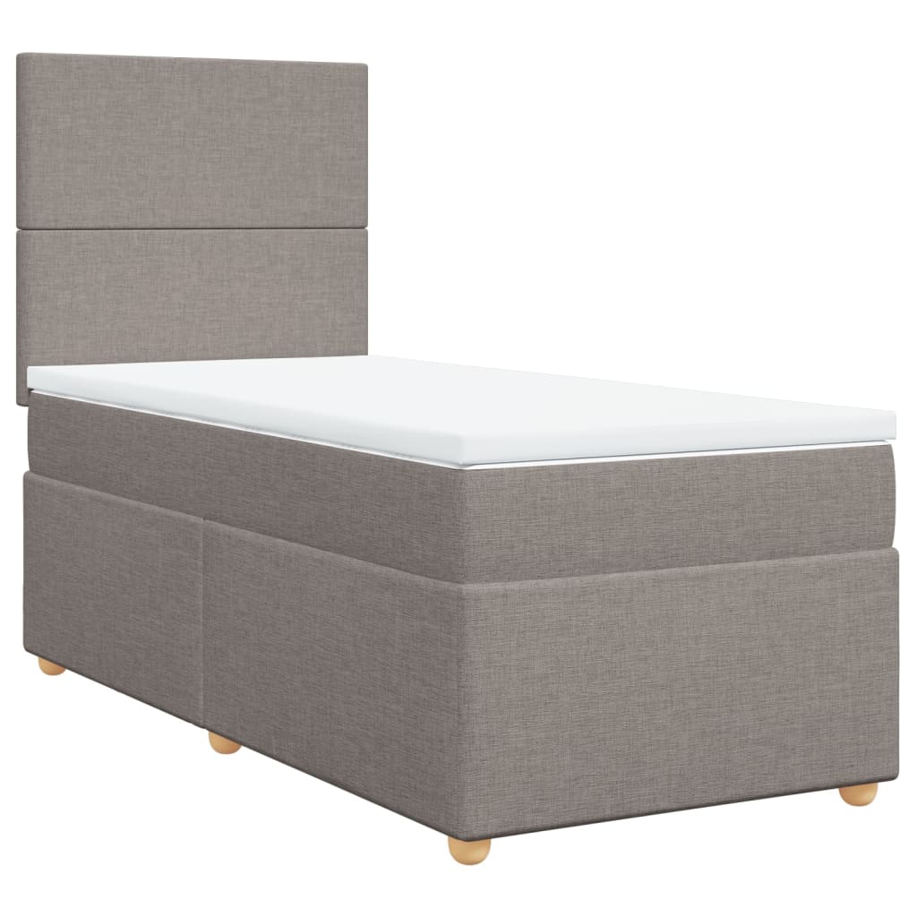 Lit sommier tapissier avec matelas tissu taupe 90x200 cm