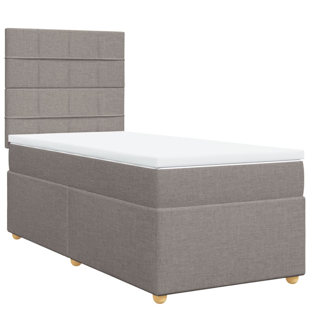 Lit sommier tapissier avec matelas tissu taupe 90x200 cm