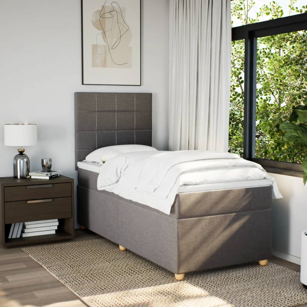 Lit sommier tapissier avec matelas tissu taupe 90x200 cm