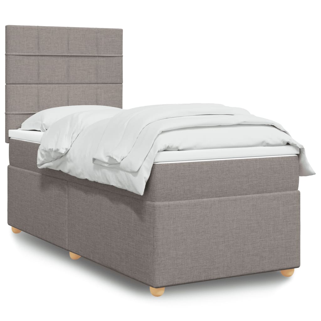 Lit sommier tapissier avec matelas tissu taupe 90x200 cm