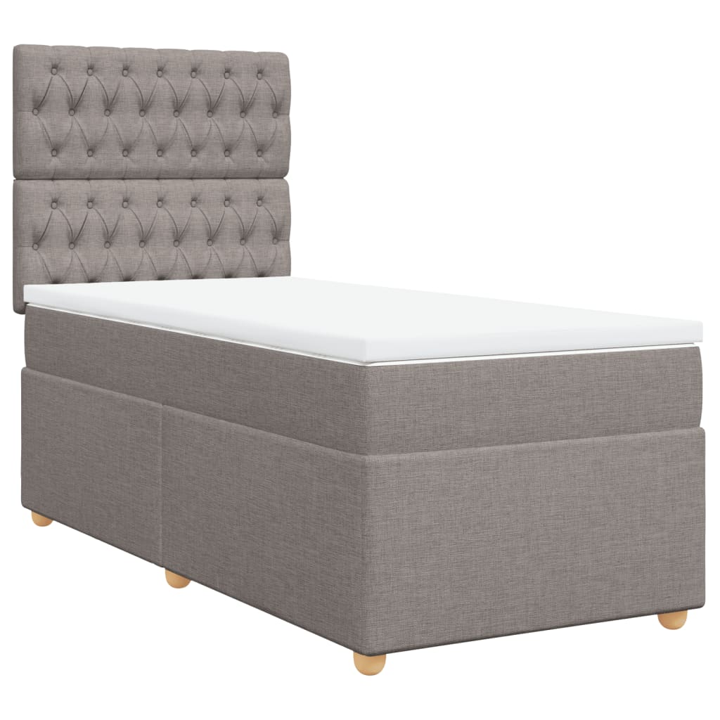 Lit sommier tapissier avec matelas tissu taupe 90x200 cm
