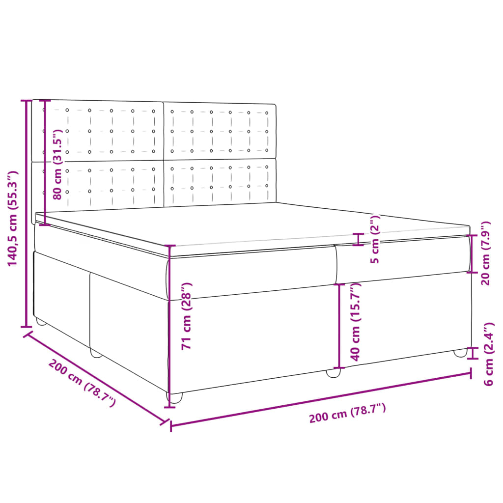 Boxspringbett mit Matratze Schwarz 200x200 cm Stoff
