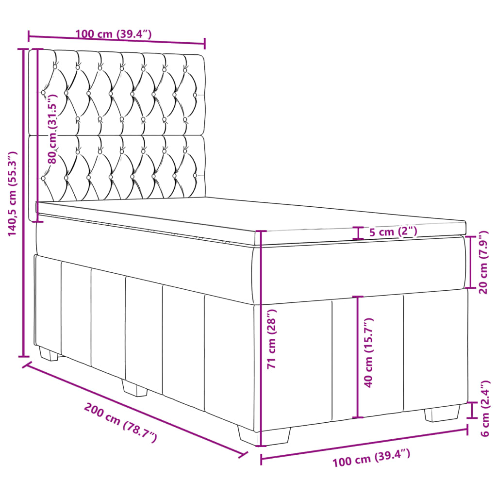 Boxspringbett mit Matratze Dunkelgrau 100x200 cm Stoff