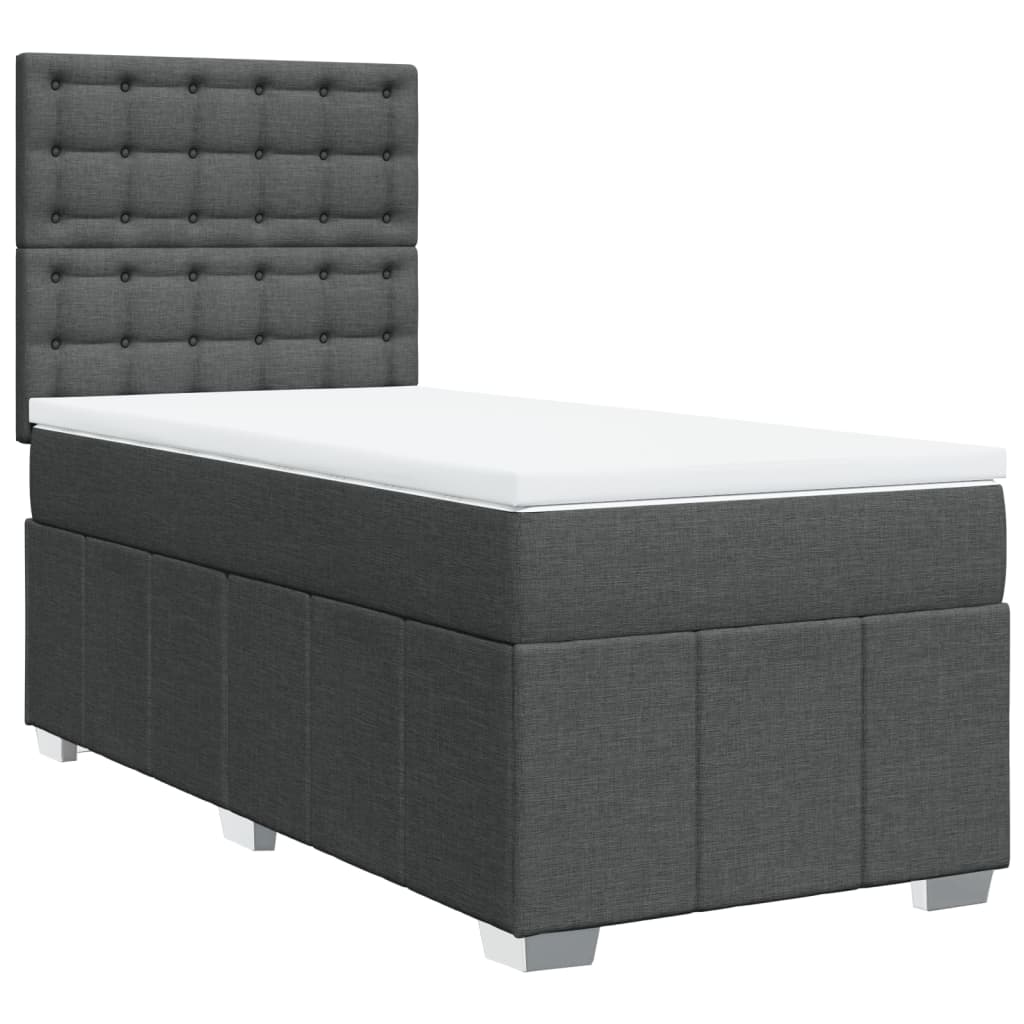 Lit sommier tapissier avec matelas tissu gris foncé 100x200 cm
