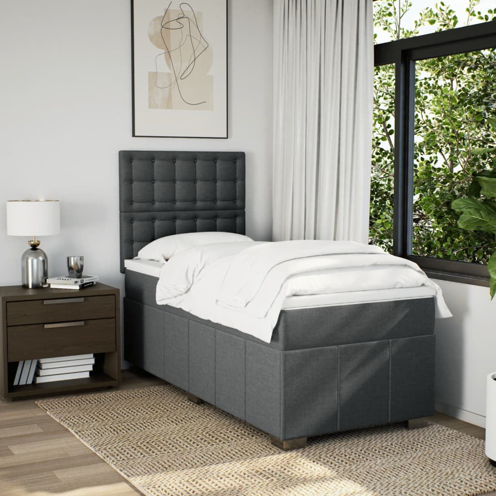 Lit sommier tapissier avec matelas tissu gris foncé 100x200 cm