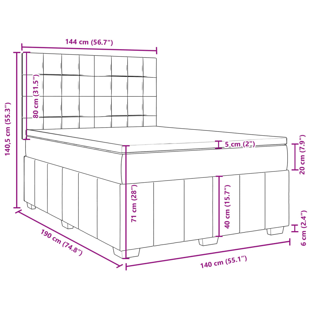 Boxspringbett mit Matratze Hellgrau 140x190 cm Stoff