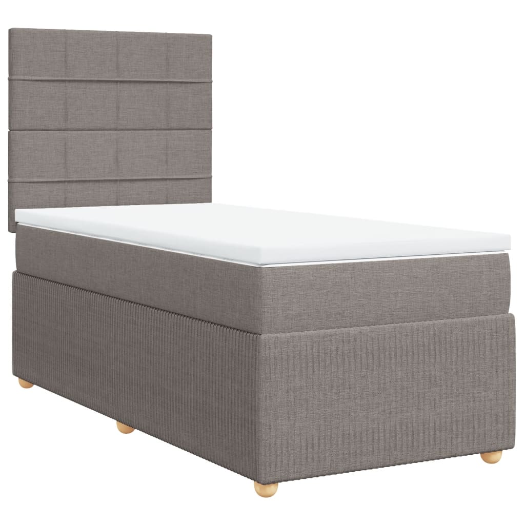 Lit sommier tapissier avec matelas tissu taupe 90x200 cm