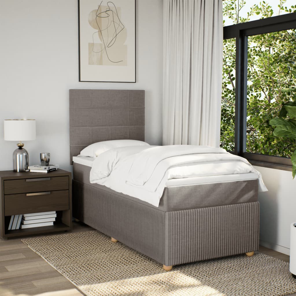Lit sommier tapissier avec matelas tissu taupe 90x200 cm