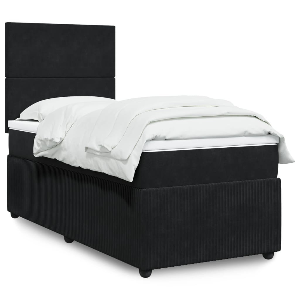 Box spring bed with mattress black 90x190 cm velvet