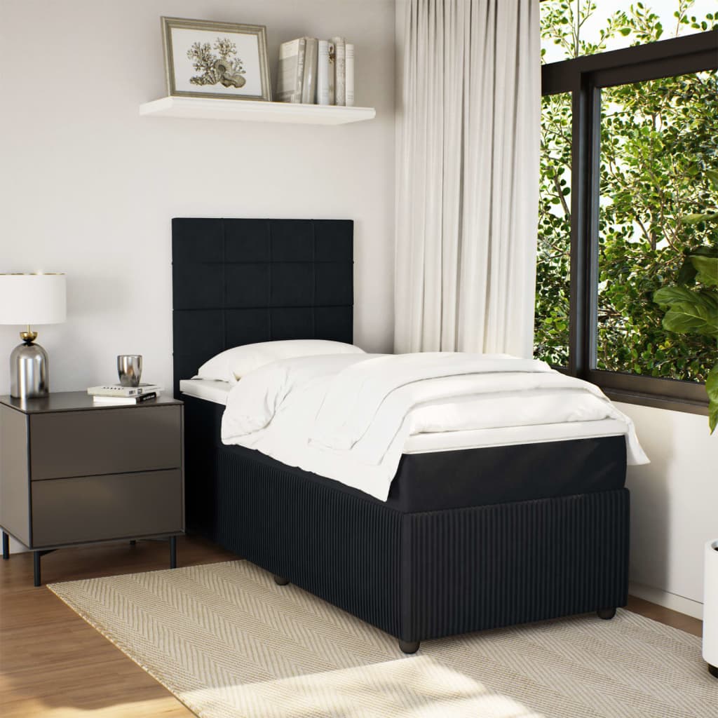 Box spring bed with mattress black 90x190 cm velvet