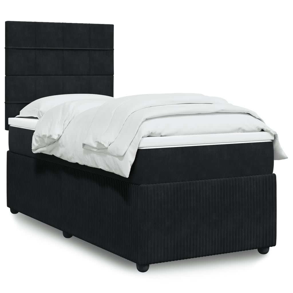 Box spring bed with mattress black 90x190 cm velvet