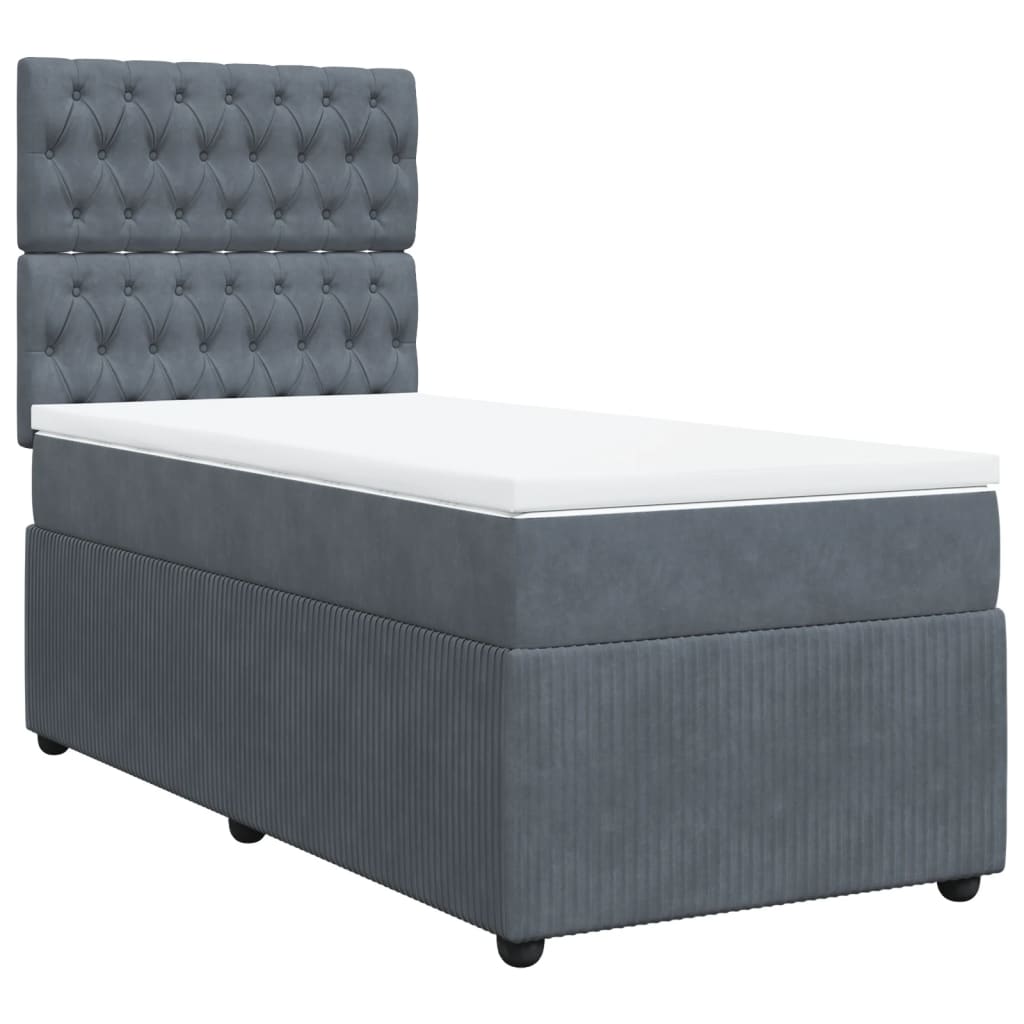 Sommier tapissier avec matelas gris foncé 100x200 cm velours