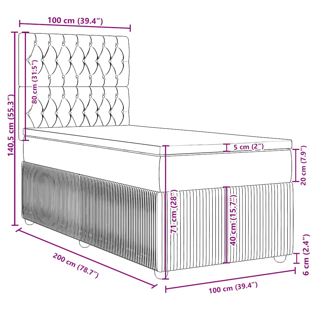 Boxspringbett mit Matratze Rosa 100x200 cm Samt