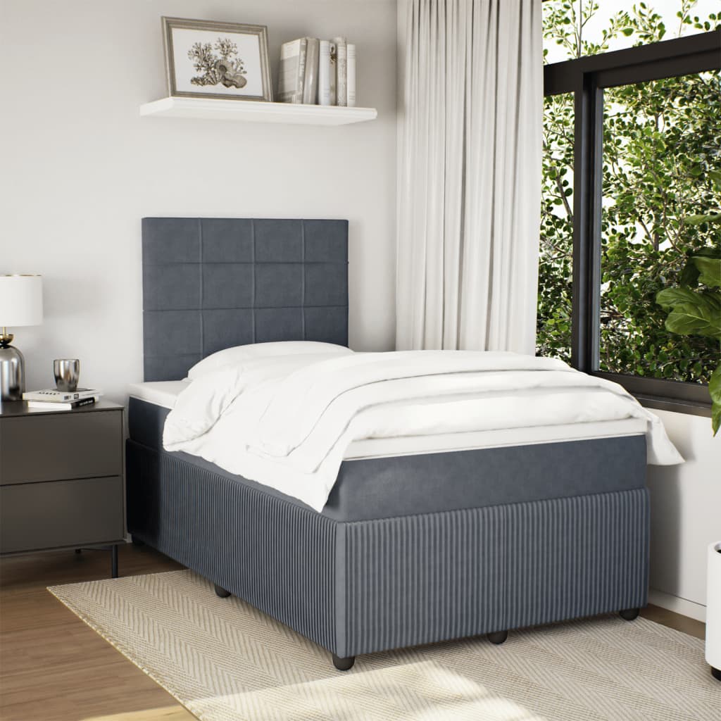 Lit à sommier tapissier avec matelas gris foncé 120x190 cm velours
