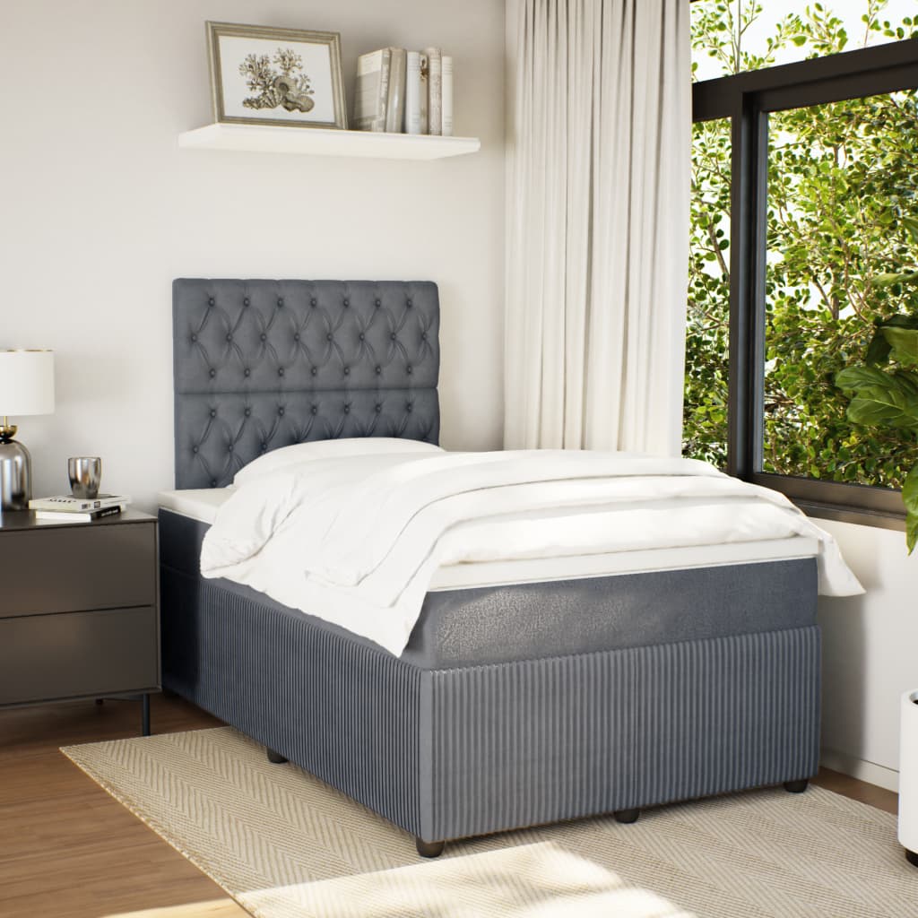 Lit à sommier tapissier avec matelas gris foncé 120x190 cm velours