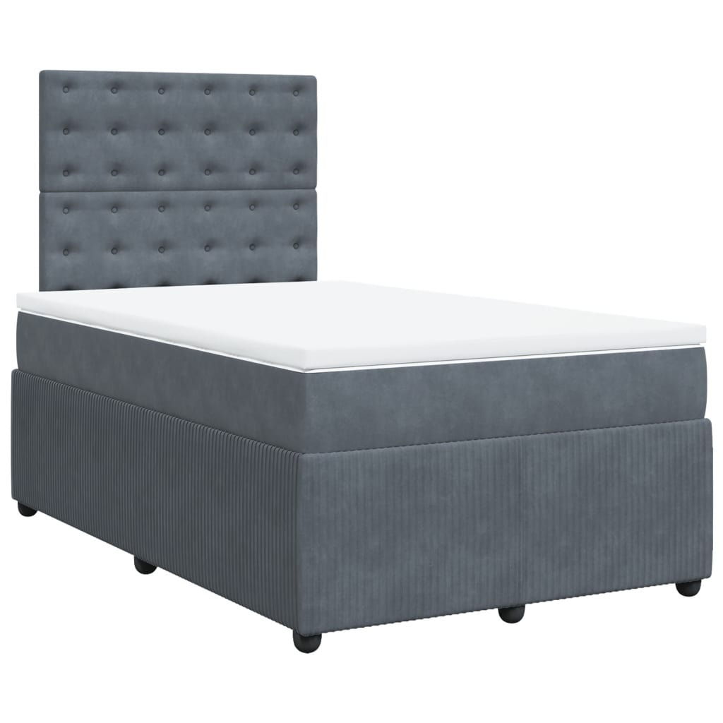 Lit à sommier tapissier avec matelas gris foncé 120x190 cm velours