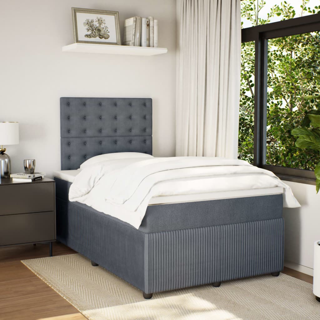 Lit à sommier tapissier avec matelas gris foncé 120x190 cm velours