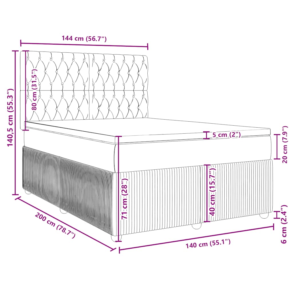 Boxspringbett mit Matratze Rosa 140x200 cm Samt