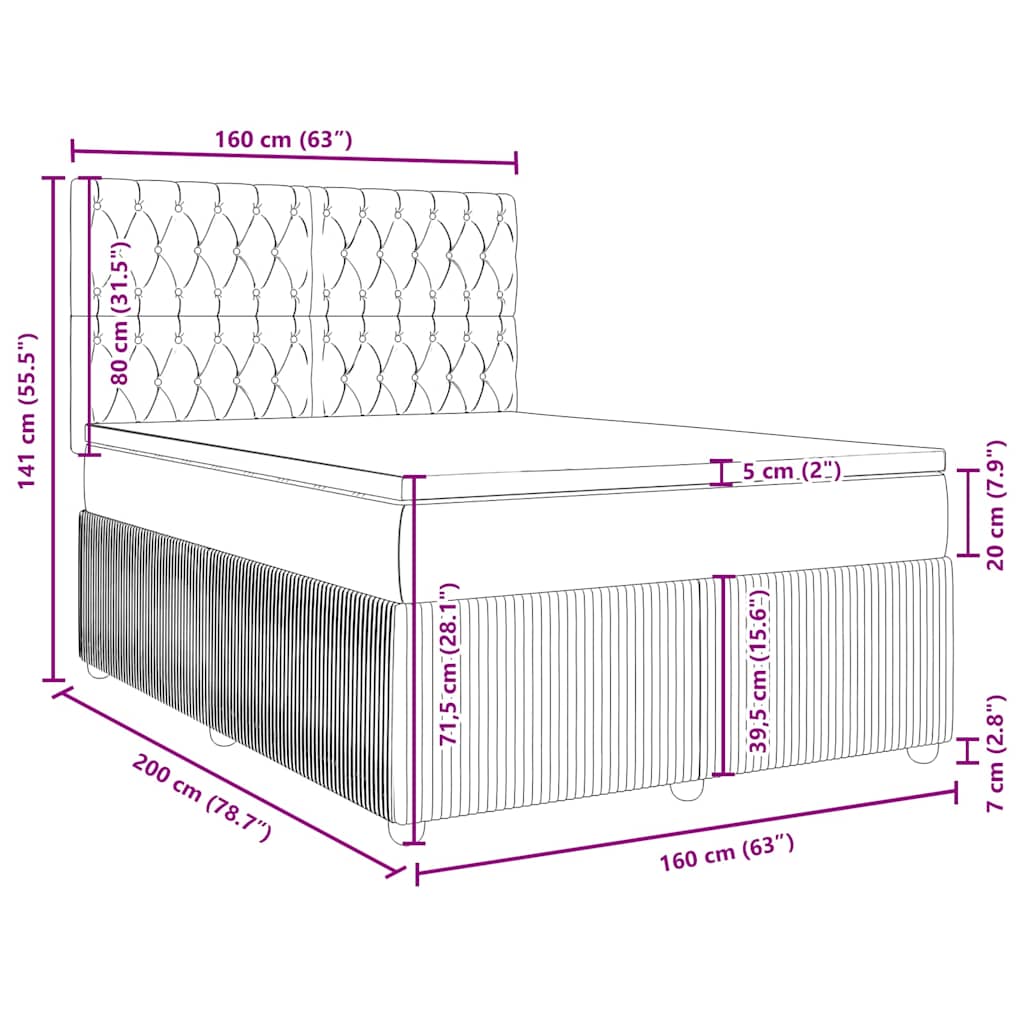 Boxspringbett mit Matratze Dunkelgrau 160x200 cm Samt
