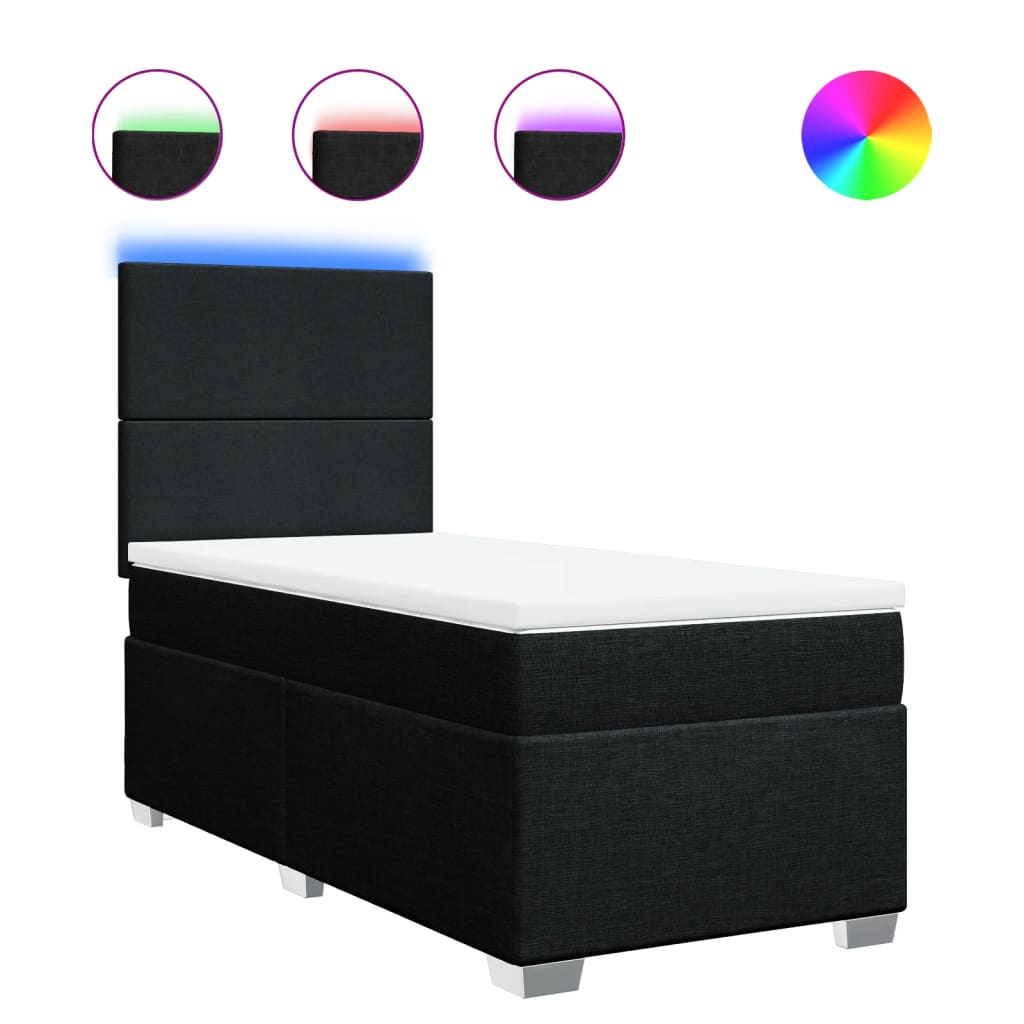 Lit à sommier tapissier avec matelas tissu noir 80x200 cm