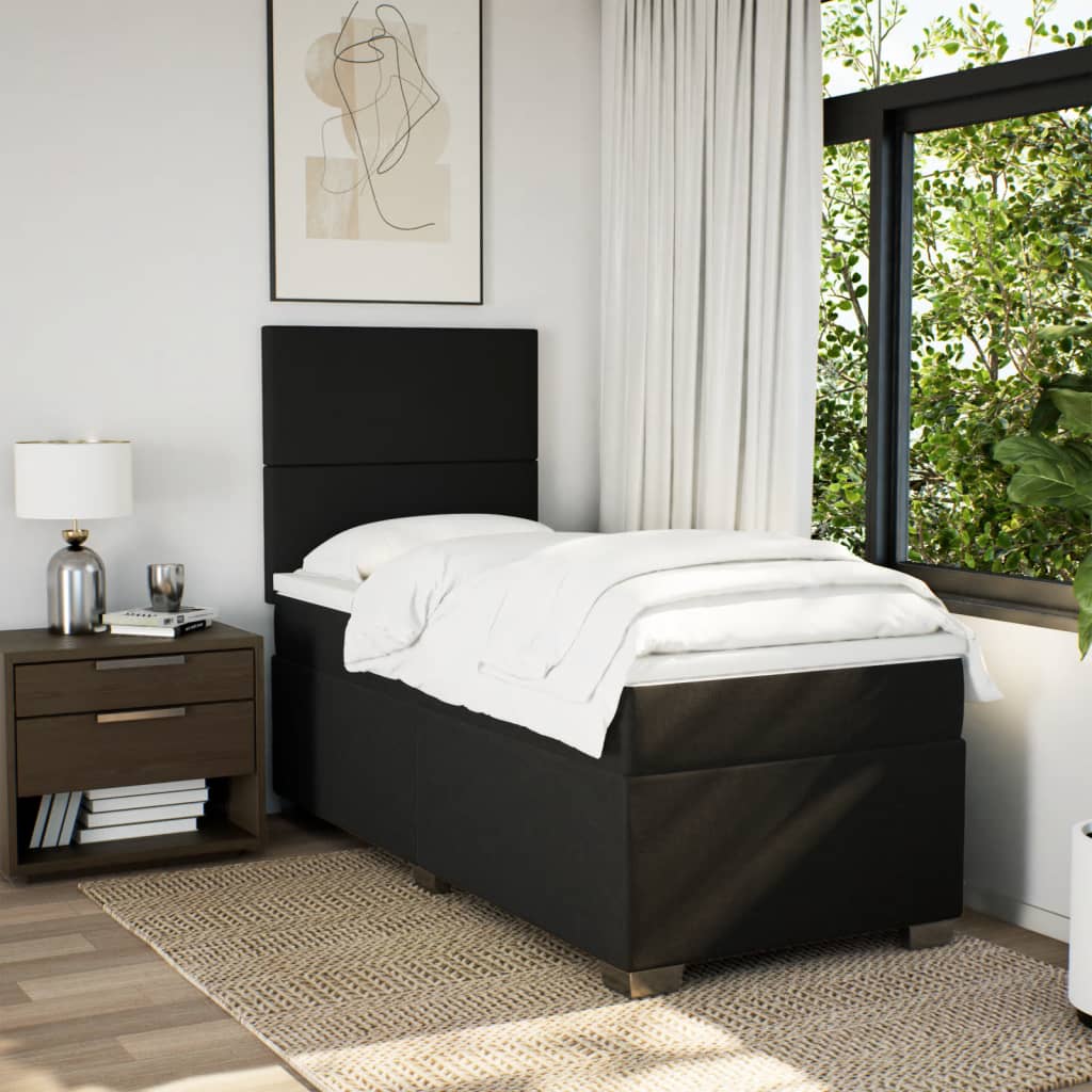 Lit à sommier tapissier avec matelas tissu noir 80x200 cm
