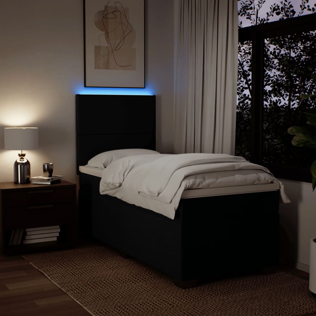 Lit à sommier tapissier avec matelas tissu noir 80x200 cm