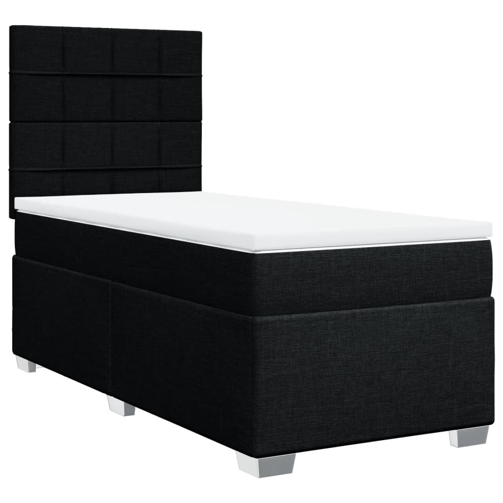 Lit à sommier tapissier avec matelas tissu noir 80x200 cm