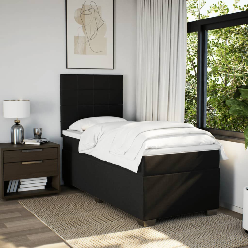 Lit à sommier tapissier avec matelas tissu noir 80x200 cm