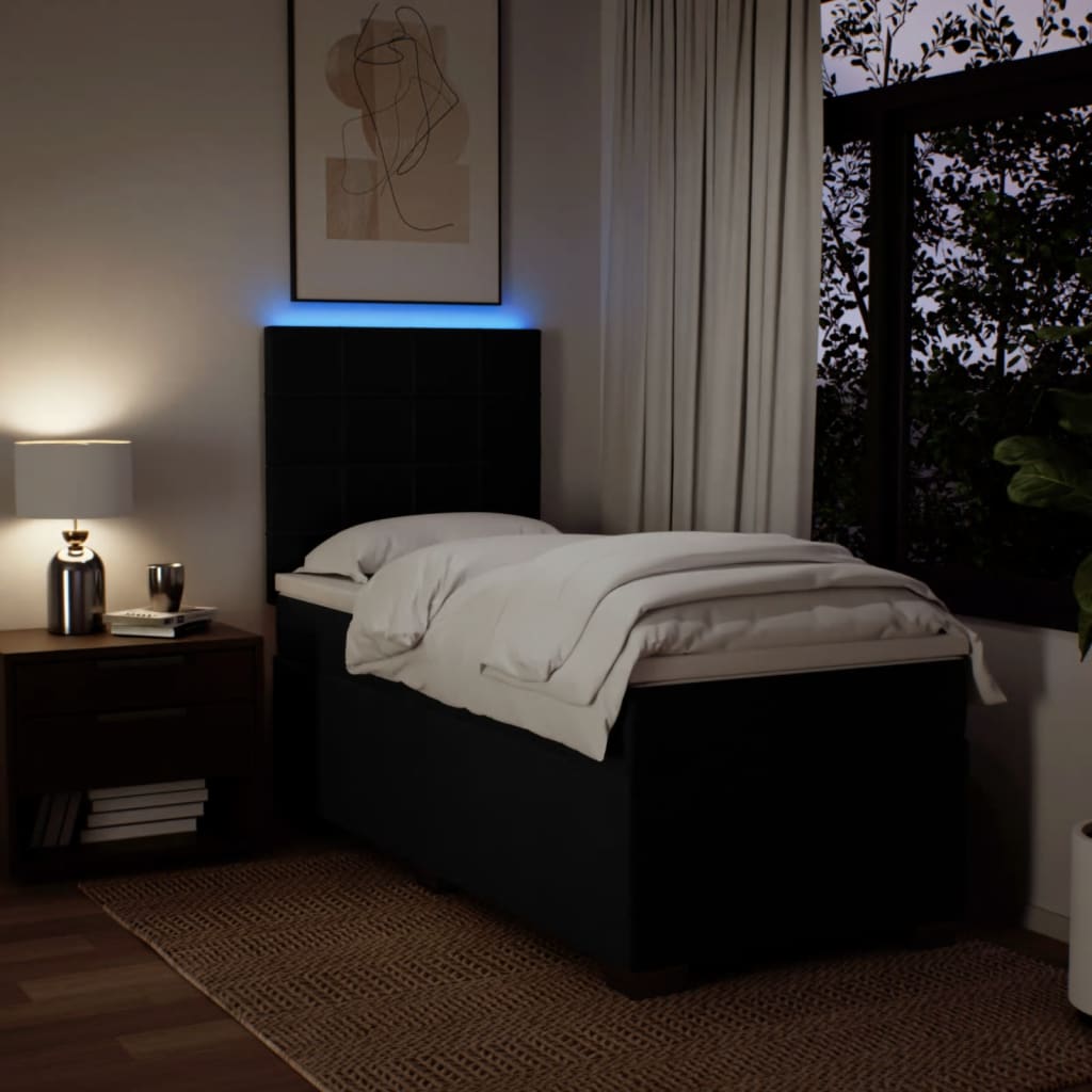 Lit à sommier tapissier avec matelas tissu noir 80x200 cm
