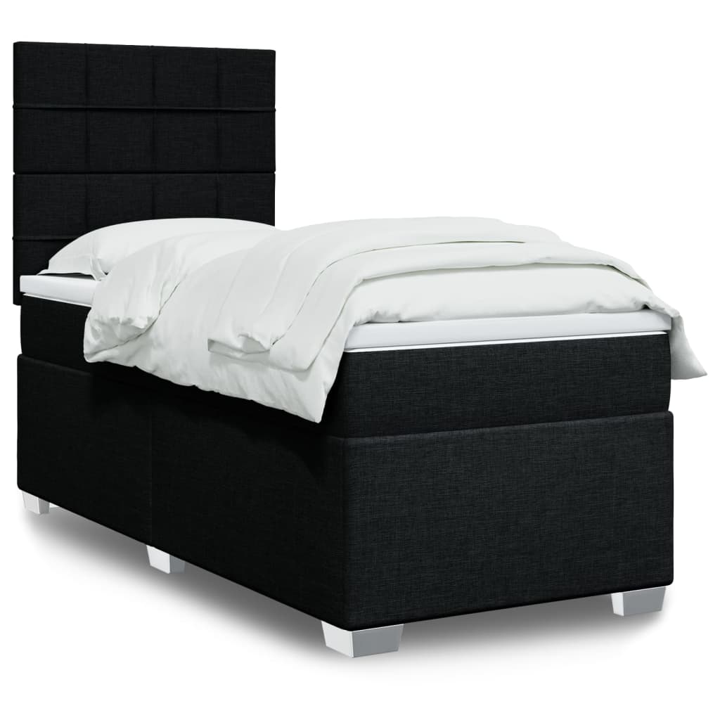 Lit à sommier tapissier avec matelas tissu noir 80x200 cm